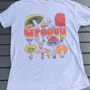‘Groovy’ Mens Mushroom Graphic; T-Shirt ; 17x26in